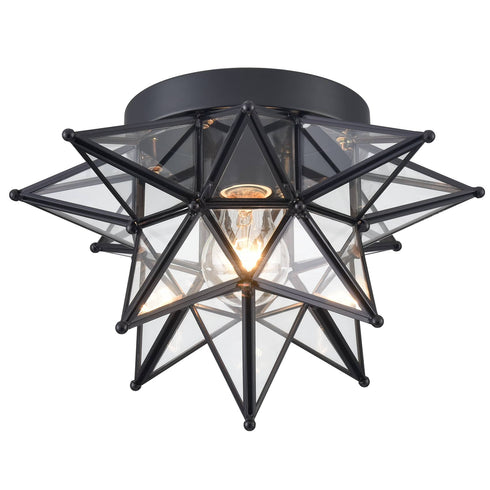 Black Moravian Star Ceiling Light Flush Mount, Transparent, 12.7-IN